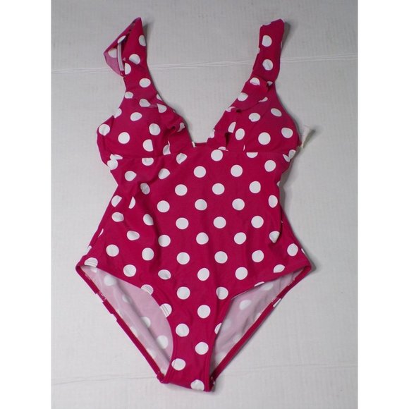 SEA LEVEL Frill One Piece Swimsuit Pink Polka Dot Print 10 NEW - Picture 4 of 8